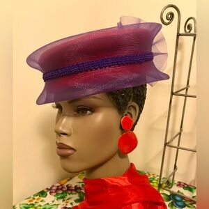❤️ Ladies Dress Suit Hat RED PURPLE Fall Autumn Pillbox Vintage Classic Winter